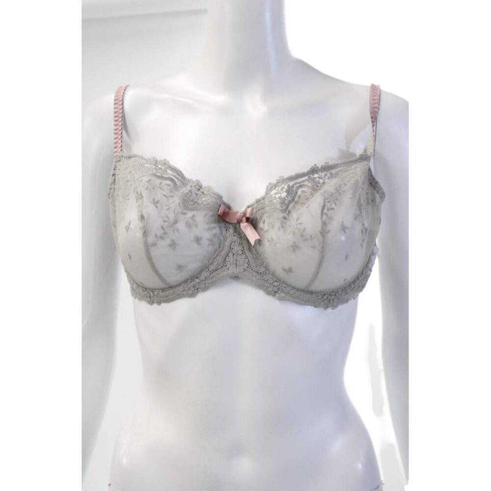 Princesse Tam Tam Womens Sheer Floral Underwired Balconette Bra Gray Size 32E